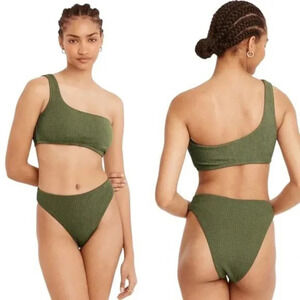 J. Crew Textured 2-Piece Set Bikini Top & Bottom Green 27363
